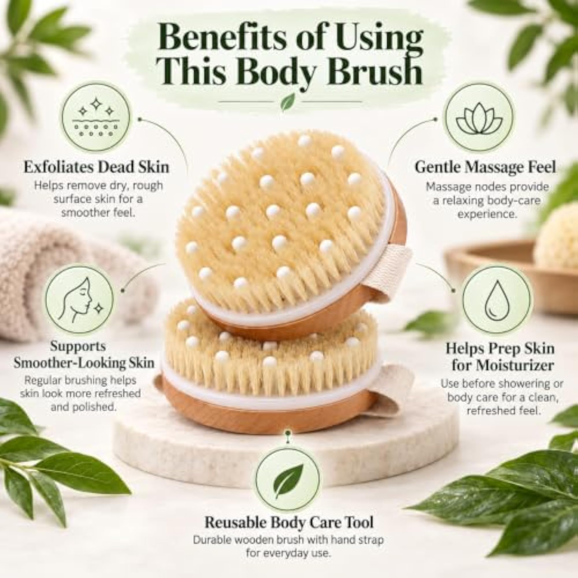 Dry Body Brush Wooden Exfoliating Bath Scrubber