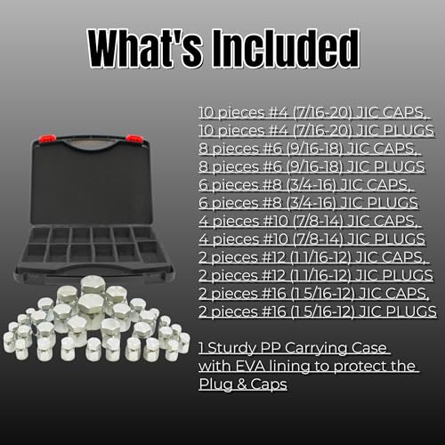 Image of 64 Pc Hydraulic Hose Tube and Pipe Fitting Kit, 37 Degree JIC Cap and Plug Assortment Kit, Heavy Duty Seal Adapter Set w Precision Threading, Dash Sizes -04-06 -08-10 -12-16