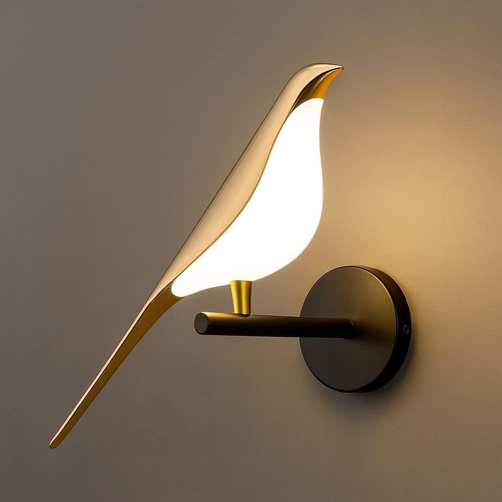 One94Store Modern Bird Wall Lamp – Single Bird LED Light in Gold Finish Metal | Decorative and Fancy Wall Light with 3 Color