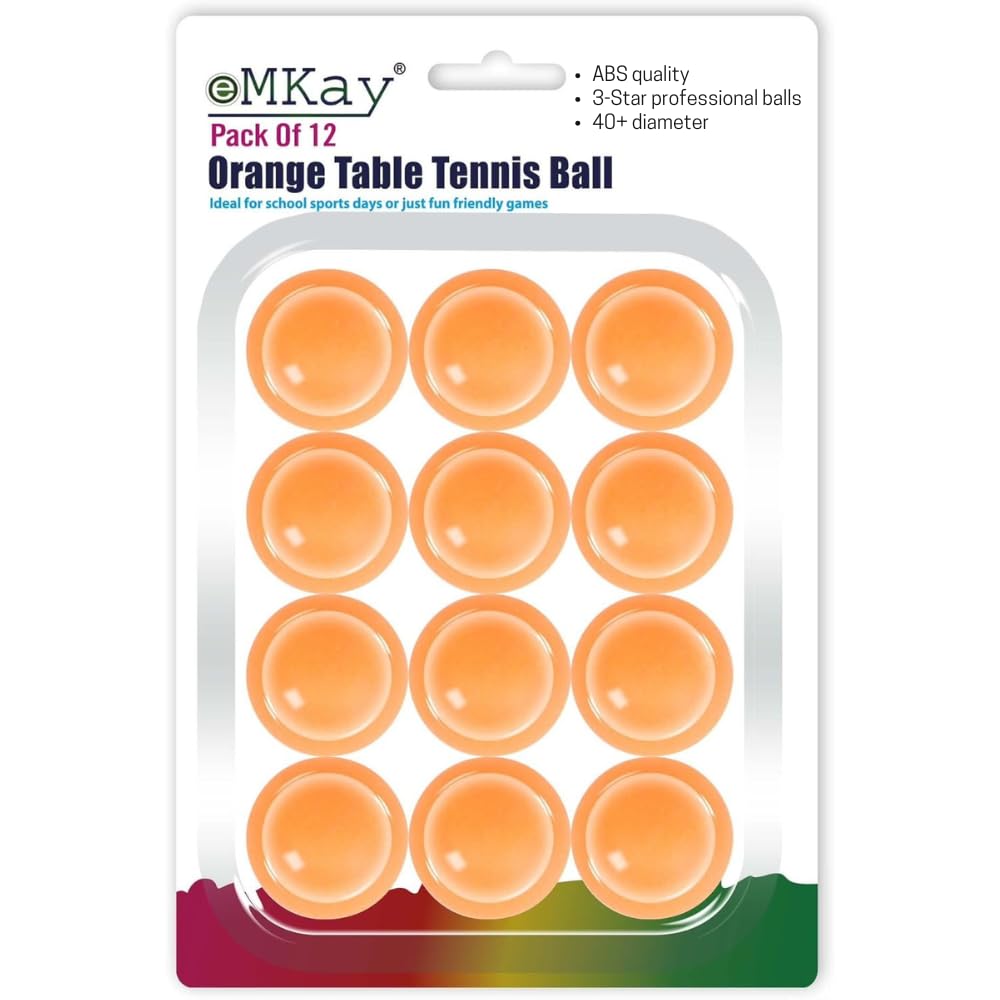 eMKay® Pack of 12 Ping Pong Table Tennis Balls (3-Star 40+ High-Performance ABS Material Training Balls) Ideal for Indoor and Outdoor Table Tennis - ORANGE