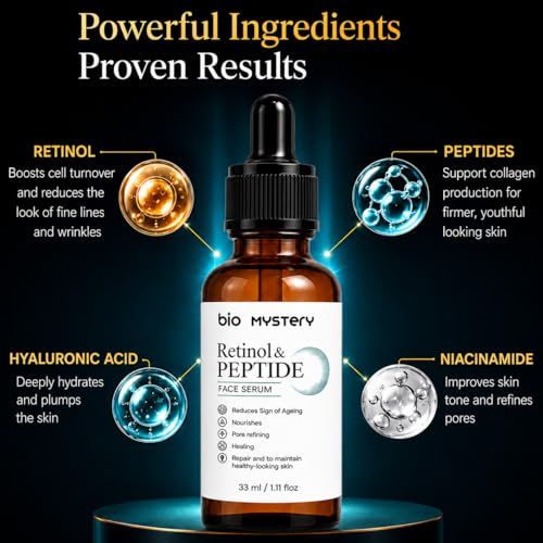Image of Retinol & Peptide Face Serum | Advanced Anti-Aging Booster for Fine Lines, Sun Spots, Hyperpigmentation & Uneven Tone | 33 ml / 1.11 oz | Firming, Brightening & Rejuvenating Skincare Solution