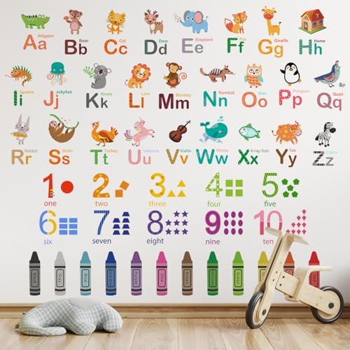 Amazon.com: Animals Alphabet Numbers Wall Decals for Kids Room ...