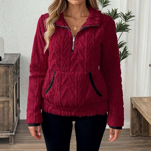Rikbuig Maroon 3/4 Zip Pullover Womens Fleece Oversized Half Zip Sweatshirt - image 6