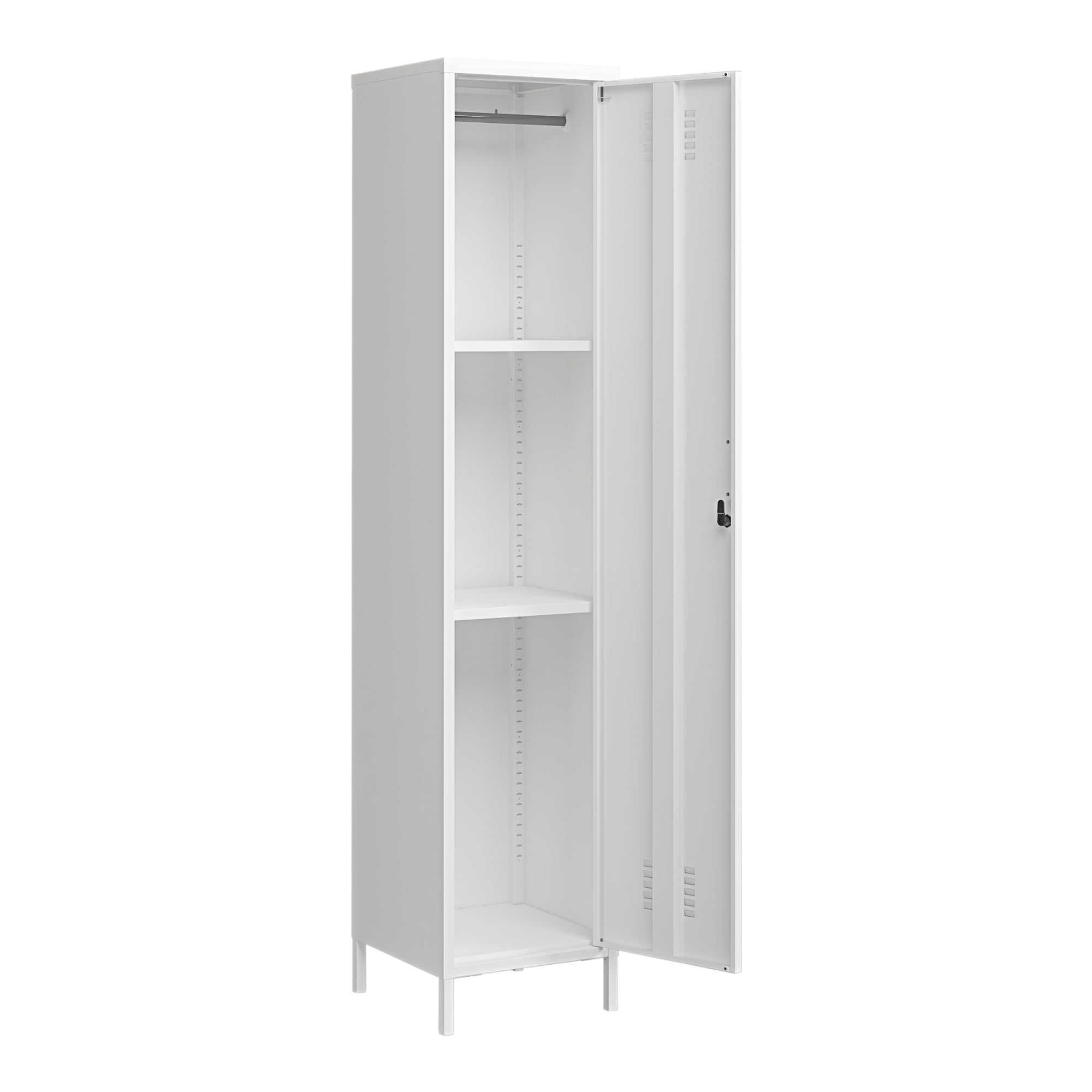 [en.casa] Armadio da Ufficio con Anta e Serratura Ripiani ad Altezza Regolabile Mobile in Acciaio da Spogliatoio con 3 Scomparti e Barra Porta Abiti 180 x 38 x 38 cm - Bianco