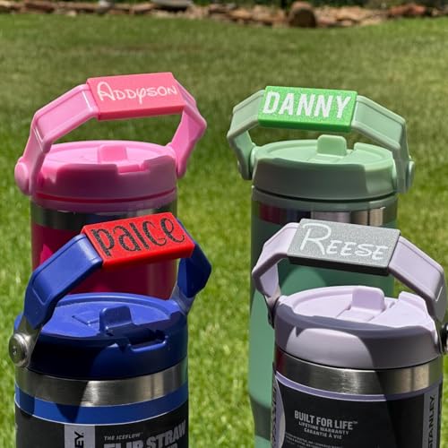 Image of Custom Name Plate for Stanley Tumbler Handle 20oz & 30oz IceFlow Flip Straw with Optional Base and Font Color 1.5in or 2in - Personalized PLA Material - Practical Gifts Suitable for Family and Friends
