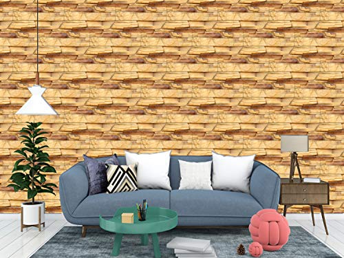 Image of DWELLSINDIA Vintage Bricks Self Adhesive Peel and Stick PVC Wallpaper Waterproof, Scratch Resistant, Laminated (41CM X 244CM, Mustard & Brown, Matt Finish)