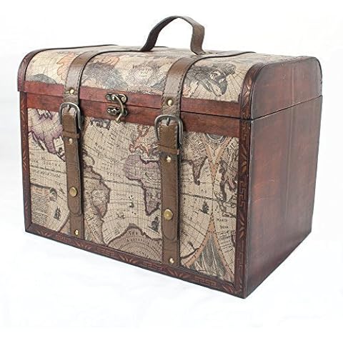 Large Deluxe Vintage Style Wooden Globe Storage Trunk Chest, approx 43 x 33 x 30 cm - Gift idea for Mum, Mothers Day, Keepsakes, Christmas, Birthday, Toy Box, Blanket Box, Ottoman, Memory Box Cover