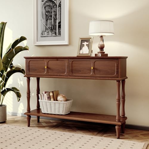 ARTPOWER 47" Mid-Century Console Table, 2 Drawers and Open Shelf, Brown | Entryway Table with Storage, Narrow Behind Couch Table for Living Room, Foyer, Hallway - Image 4