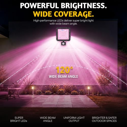 Image of Forus 50W LED Flood Light Pink with Motion Sensor Auto On Off Day Night Mode Waterproof Outdoor Security Light for Garden Parking Garage Factory Warehouse Shop High Bright Floodlight 4Yr Warranty-1Pc