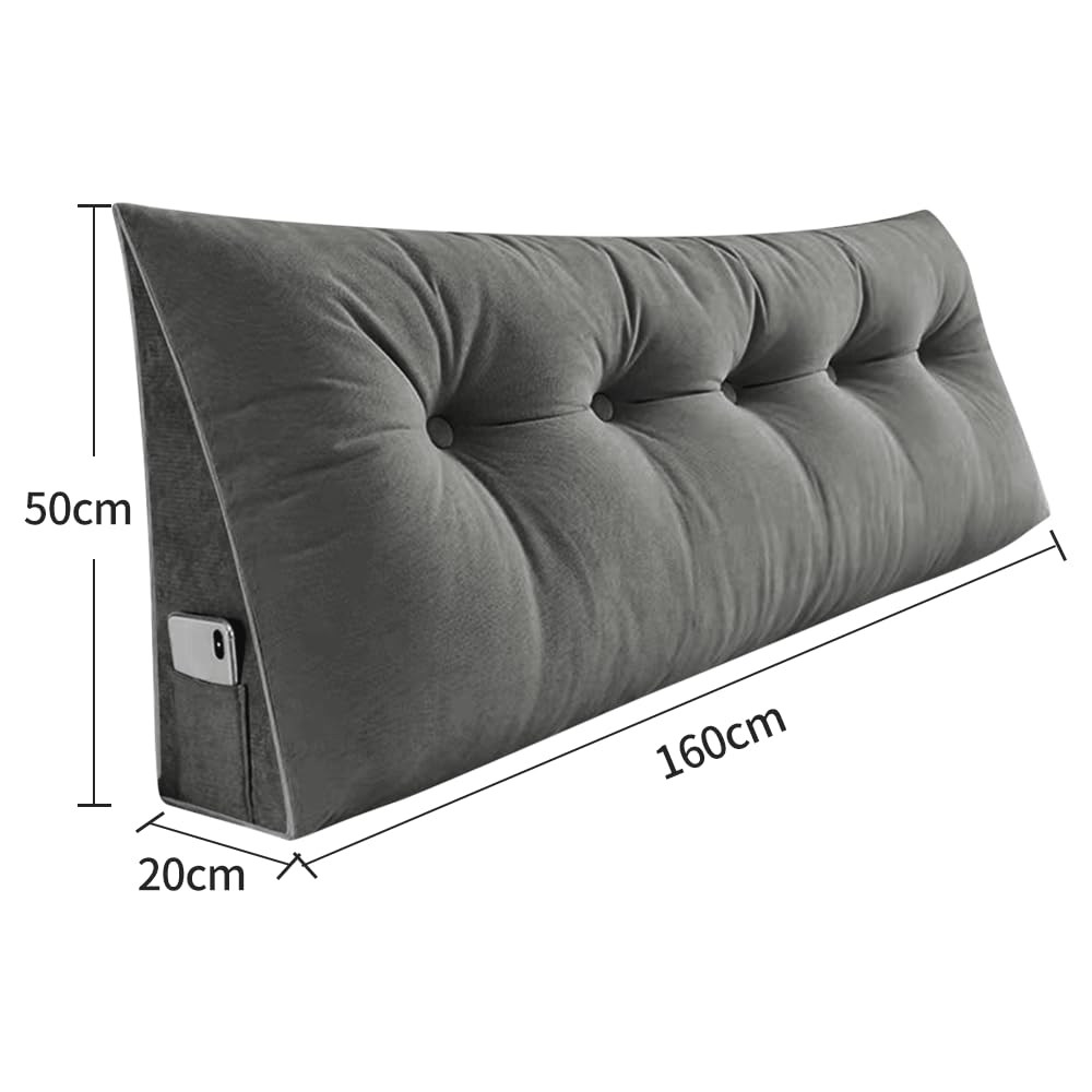 OHMG 160 cm XL Cuscino da lettura per letto, cuscino schienale divano, cuscino compensato triangolare, cuscino lombare in angolo, supporto di posizionamento, morbido e confortevole, cuscino per