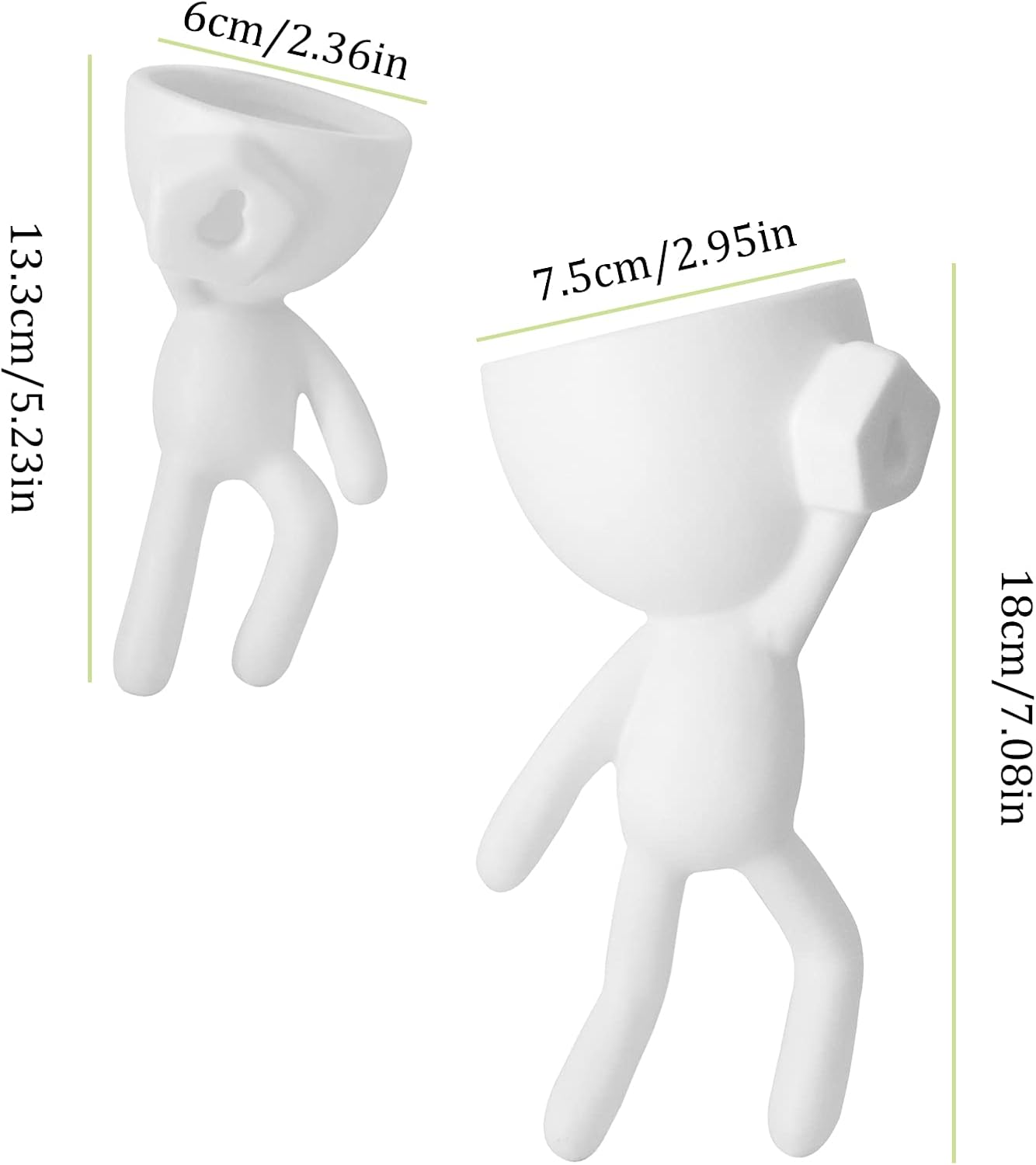 2 Pack Ceramic Wall Plant Pots Hanging Planter Succulent Plant Pots Creative Human Shaped Small Cactus pots Flower Pots Mini Plant Planters for Home Decoration White