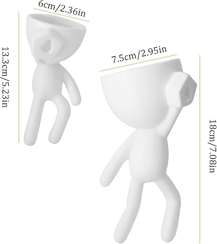 Miniatura 3 de Paquete de 2 macetas de cerámica para pared, macetas colgantes para suculentas, macetas creativas con forma humana para cactus, macetas pequeñas