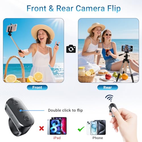 Image of Wireless Ring Remote for iPhone Android Camera with Zoom. Phone Front /Rear Camera Flip Shutter, Must Have Selfie Accessories for Content Creator Tiktok YouTube Photo Video Recording
