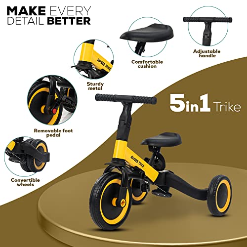 Image of Baybee Spectra 5 in 1 Baby Tricycle for Kids, Smart Balance Bike Kids Cycle with Parental Push Handle, Eva Wheels & Safety Belt | Baby Cycle for Kid 1-3 Years Boy Girl (Yellow)