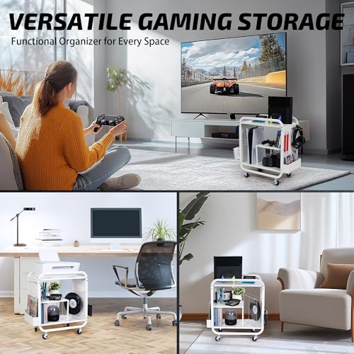 image for PLKOW Video Game Organizer, Rolling Video Game Storage Rack for Xbox/S