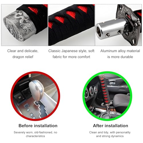 KVAEY Samurai Sword Shift Knob, Automotive Katana Manual Transmission Gear Shift Handle, Universal Aluminum Alloy Stick Shift Knob for Most Manual Vehicles, Car Accessories (Black+Red)