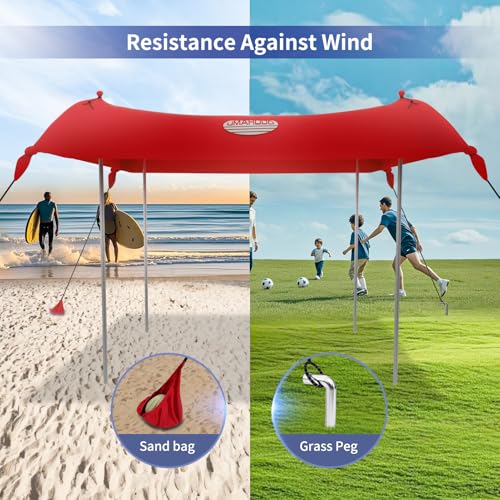 Image of UMARDOO Family Beach Tent Canopy Sun Shade Portable, Large Compact Beach Sun Shelter Easy Setup with Packable Bag for Outdoor Travel (Red, 12X12 FT.)