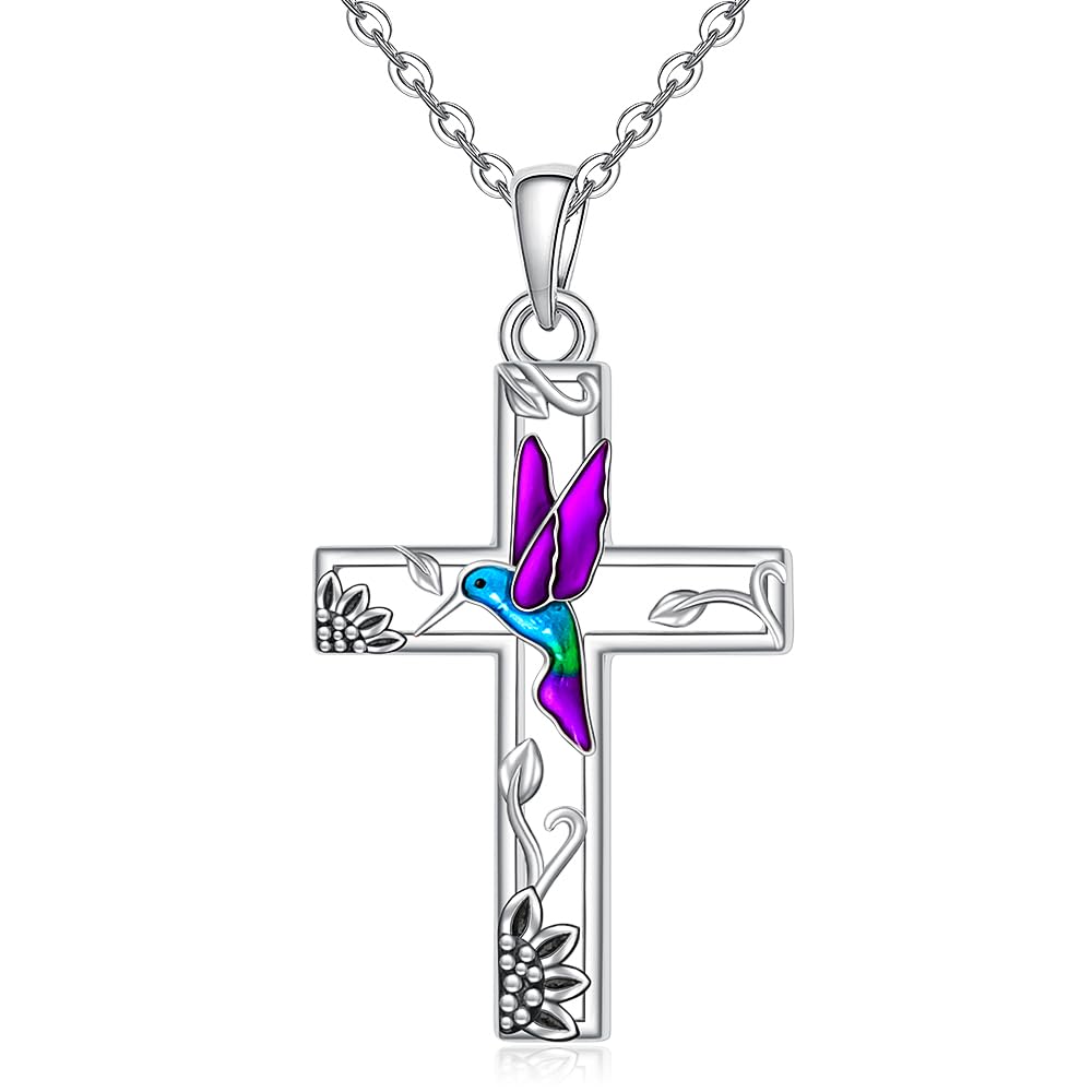 Hummingbird Necklace S925 Sterling Silver Cross Necklace for Women Men Sunflower Pendant Jewelry Gift