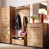 Lomadox Garderoben Set Eiche teilmassiv modern 5 teilig, 1 Garderobenschrank, 1 Paneel, 1 Schuhbank, 1 Spiegel, 1 Schuhschrank   Massivholz/Echtholz/Furniert