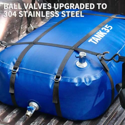 Image of TPU Water Storage Bladder, 35 Gallon Portable RV Fresh Water Tank, Food Grade BPA Free Collapsible Flexible Container for Drinking, Camping, Irrigation & Emergency-Hurricane, Drought, Fire (3 /4 inch GHT)