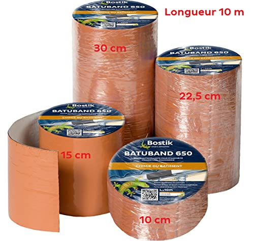 Image of Bostik Batuband 650 - Self-Adhesive Cold Sealing Tape - Cover, Facade, Glazing, Masonry, Industry - 1 Roll - Orange - Length 10 m, Width: 10 cm, Thickness: 0.8 mm