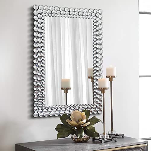 Jacuko Rectangular Wall Mirror Decorative- Rhinestone Accent Jeweled Rectangle Wall Mirror For Living Room/Bathroom/Bathroom/Entryway/Passageway 23.6 * 35.4 In #TOP1