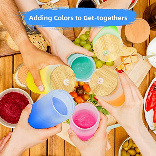 Sublimation Glass Cups With Bamboo Lid And Straw,16Oz Gradient Color Can Glasses With Lid And Straw,Cute Glass Cup With Bamboo Lid And Straw,Iced Coffee Cups&Beer Glasses&Soda Drinking Tumbler Gift #TOP4
