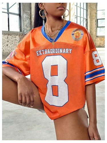 Floerns Girl's Jersey Shirts Number Print V Neck Oversized Streetwear Y2k T Shirts2