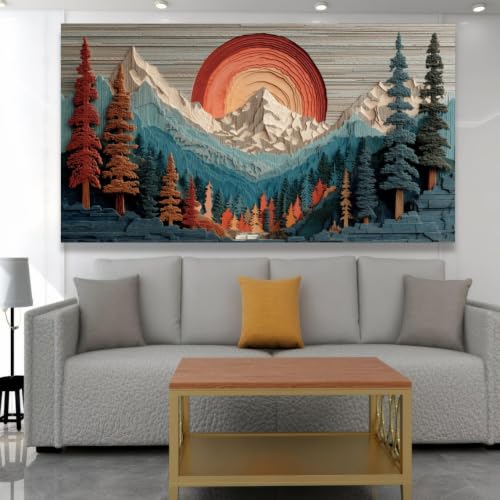 Toile rustique montagne pour mur vide solution déco tableau coucher de soleil - 2