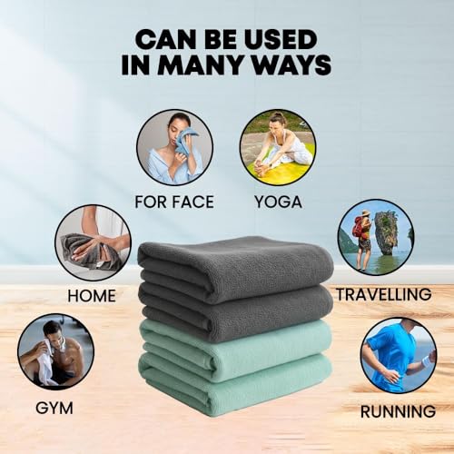 Image of Dribble Microfiber Weft Knitting 400 GSM Hand Towel 40x60 cm | Ultra Soft, Quick Dry, Highly Absorbent | Lightweight & Skin-Friendly Towel for Bathroom, Gym & Travel, Grey & Pista Green (Pack of 4)