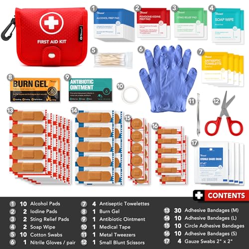Small First Aid Kit, 100 Pieces Water-Resistant Well Organzied Pouch with Rotatable Buckle - Ideal for Outdoor, Travel, Biking, Camping, Hiking, Car (Red) - Image 4