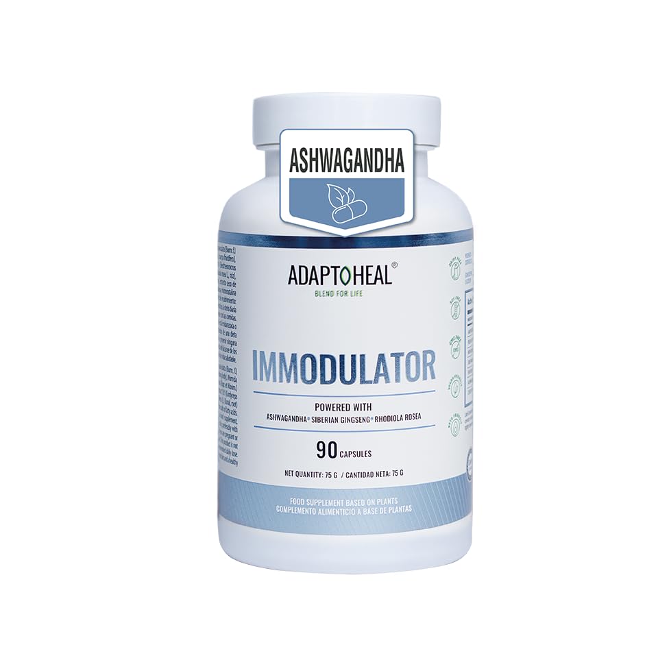 Adaptoheal Immodulator Suplemento Alimenticio para la Modulación del Sistema Inmune y la Inflamación – con Ashwagandha, Rhodiola Rosea, Noni – Vegano, Sin Gluten ni Lácteos (90 Cápsulas)