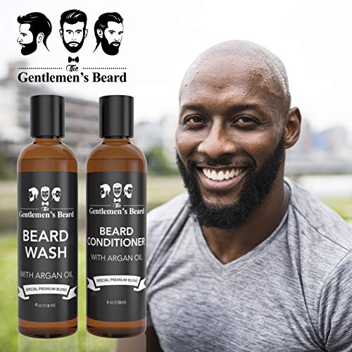 Beard Wash & Beard Conditioner Set With Argan Oil - Aids Growth And Volume - Softens, Smooths & Strengthens All Types Of Beards & Mustaches - Made In The Usa #TOP2