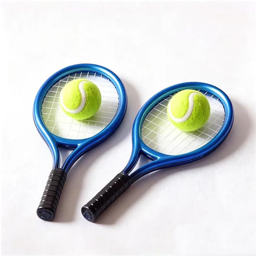 WEKVLPTH 2pcs Blue Miniature Tennis Racket Set, 1/12 Scale Accessories, Mini Racket Set, Small Tennis for 15 Years and Older