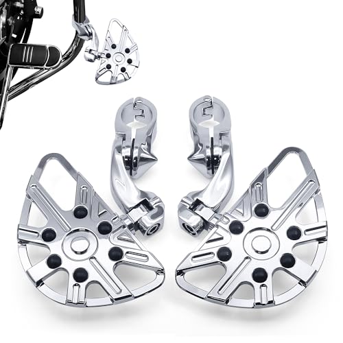 Image of MZS Motorcycle Highway Pegs, 1.25 inch Short Angled Adjustable Wide Foot Peg Chrome Compatible with Softail Sportster Electra Road King Street Glide Vulcan VTX V Star Boulevard for 1 1 /4 Engine Guards Bar