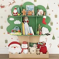 Curipeer Tree Kids Bookshelf with Bottom Fence, Toddler Bookshelf for Kids, Baby Montessori Bookshelf and Toy Storage, Wooden Bookcase, Book Shelf for Kids Rooms, Nursery, Bedroom, Playroom, Green