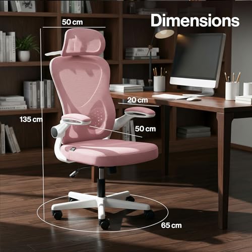 Image of DROGO Ergonomic Office Chair for Work from Home with Breathable Mesh, Flip-up Armrest, Adjustable 3D Headrest & Lumbar Support | Computer Chair for Study | Gaming Chair with 130 Recline (White /Pink)