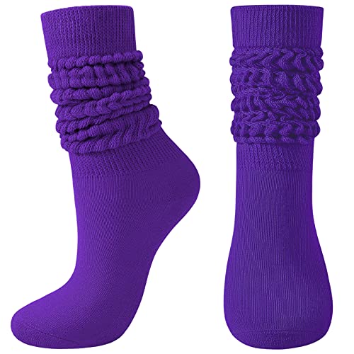 BOOPH Slouch Socks Women Scrunch Sock Knee High Slouchy Socks for Women Size 6-11 Dark Purple
