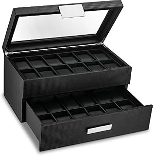 Glenor Co Watch Box for Men - 24 Slot Luxury Display Case Organizer