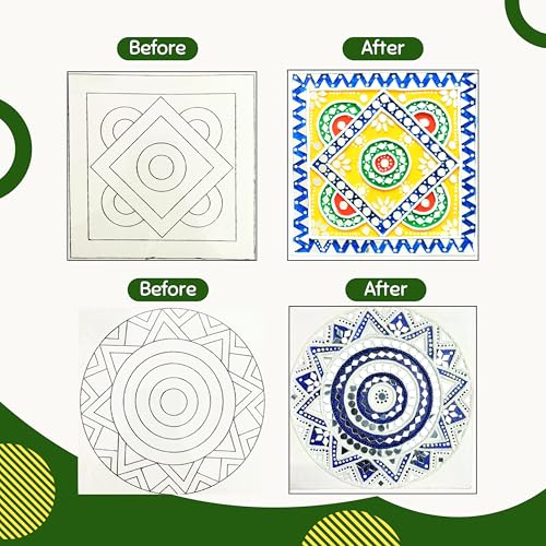 Image of HobbyNest DIY Lippan Art Kit - Mandala Design | 3 Pre-Outlined Canvas Boards | Complete Mud Mirror Craft Kit | Hobby Kit for Beginners | Wall Decor | Gift (Mandala Set)