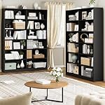 Bookshelf and Bookcase, 6-Tier Double Wide Bookshelves, Freestanding Display Storage Shelves, Tall Bookcases for Home Decor Bedroom, Living Room, Home Office,Black - Image 4