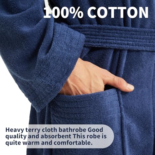 ZABER Bathrobe Mens,Pure Cotton Robe for Men,Thick Terry Cloth Bathrobe,Luxury Long Combed Men's Cotton Robe4