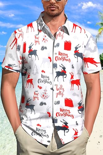 Christmas Hawaiian Shirt for Men Short Sleeve Button Down Casual Beach Shirts
