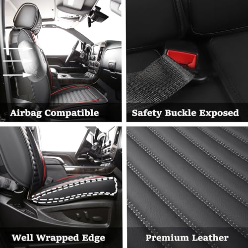 Image of JOJOBAY Chevy Silverado Seat Covers,GMC Sierra Seat Covers,Custom Fit 2007-2026 1500 2500HD 3500HD Crew Double Extended Regular Cab,LT LZT RST Trail Boss(Front Pair,Black Red)
