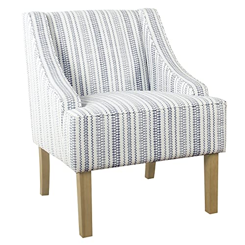HomePop Velvet Swoop Arm Accent Chair, Blue and White farmhouse stripe