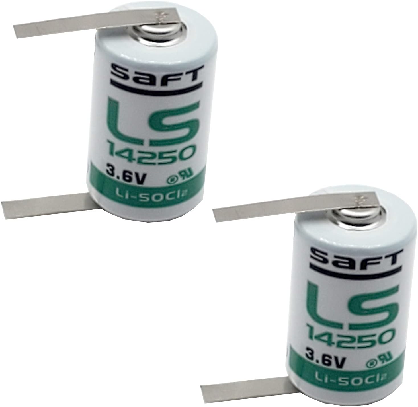 2x SAFT LS14250_TAB 1/2AA 3.6V 1200mAh Lithium Cell for Smart Utility Metering, Emergency Backup, Smart Munitions, Unattended Sensors, RFID Tracking MFG PN: 700053 NSN: 6135-01-669-4691