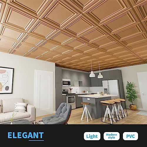 Image of Art3d PVC Ceiling Tiles, 2'x2' Plastic Sheet in Bronze (12-Pack)