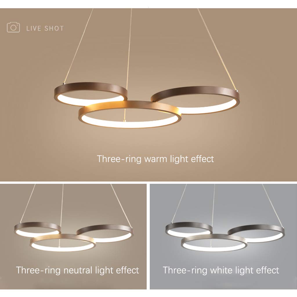 Nowoczesna lampa wisząca LED z pilotem zdalnego sterowania, przyciemniana, z regulacją wysokości, żyrandol do salonu, jadalni, biura, sypialni, lampa sufitowa, 52 x 43 cm, 34 W, trzy pierścienie