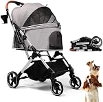 Pet Poussette pour petits chiens moyens Chats jusqu'à 45 lbs, voyages Lite Collapsible, tout terrain 4 Roues pour le jogging, Running, Gris