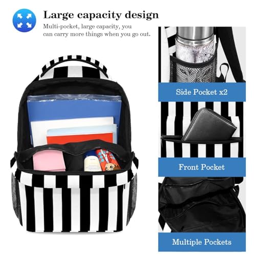 Ensemble cartable et sac à dos à rayures au motif graphique noir et blanc